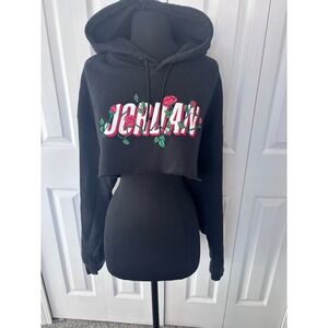 NIKE AIR Jordan Women's Cropped Hoodie Black‎ Rose Graphic 23 XXL
